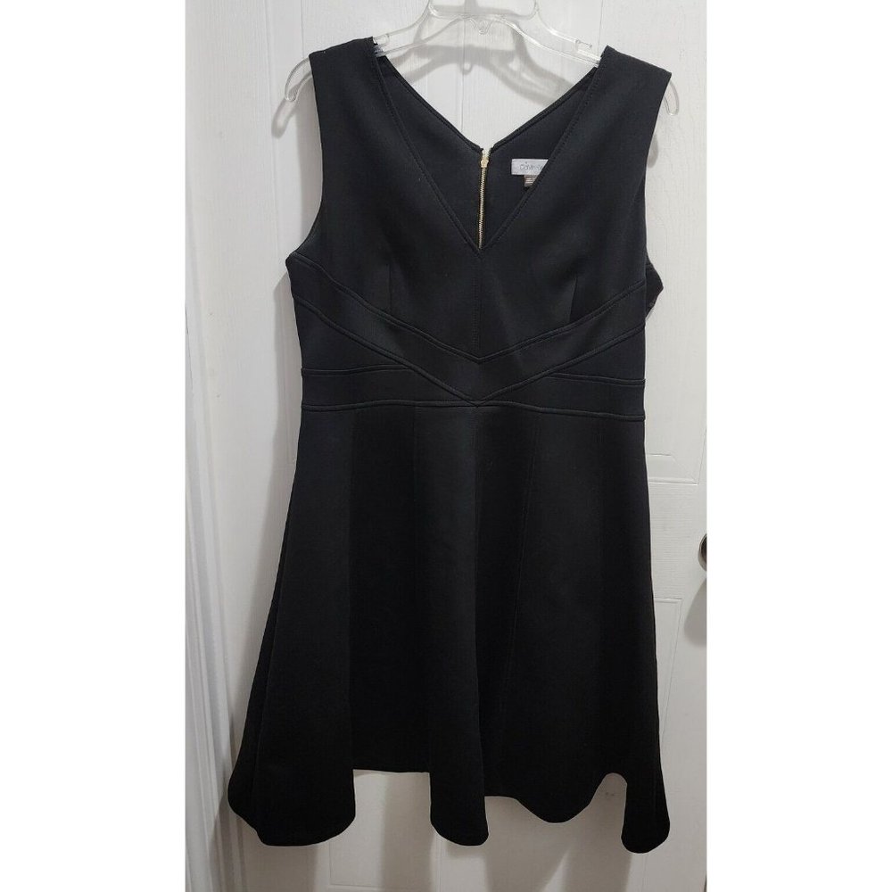 Calvin Klein Women's Sleeveless V Neck Fit & Flare Scuba Dress Black Size 14